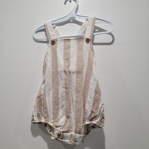 Little Co. Striped Tan and White Linen Overalls Sz 18 Months